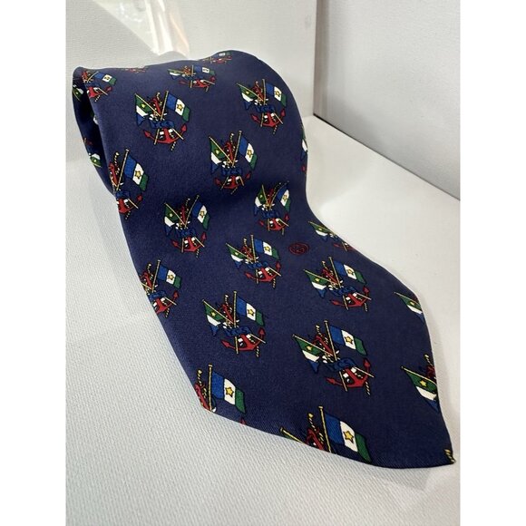Vintage Gucci Red Anchor Flags Blue Silk Men’s Neck Tie - Picture 1 of 8
